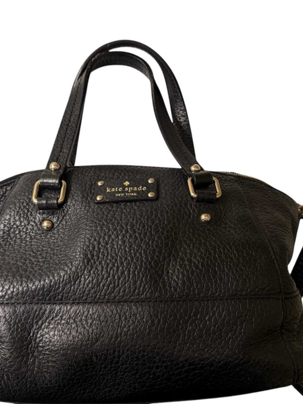 kate spade Black Pebbled Leather Double-Handle Satchel with Gold Hardware